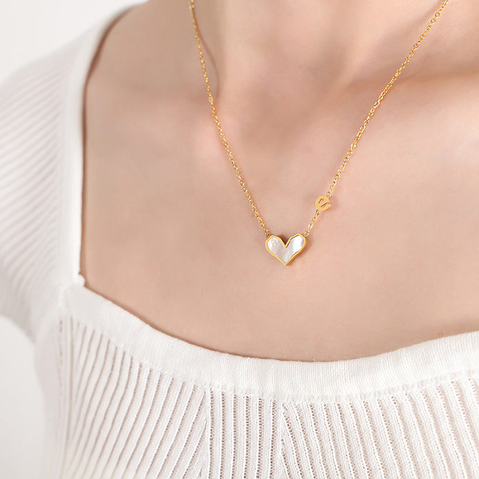 Collier pendentif en forme de cœur avec incrustation de placage en acier inoxydable, Style Simple et élégant