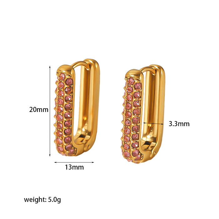 1 Pair Vintage Style Square Rectangle Polishing Plating Inlay Stainless Steel  Pearl Zircon 18K Gold Plated Ear Studs