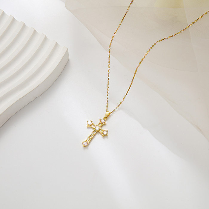 Retro-Kreuz-Halskette aus Edelstahl mit Strasssteinen