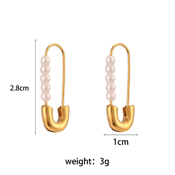 Boucles d'oreilles géométriques à la mode en acier inoxydable, incrustation de perles artificielles, boucles d'oreilles en acier inoxydable