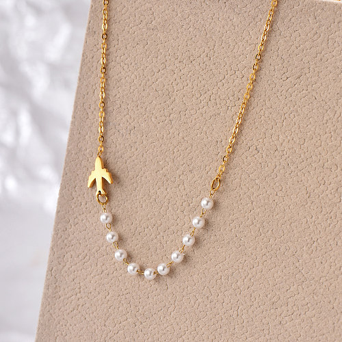 Collar chapado en oro de 14K con revestimiento de pulido de perlas artificiales de acero inoxidable elegante informal