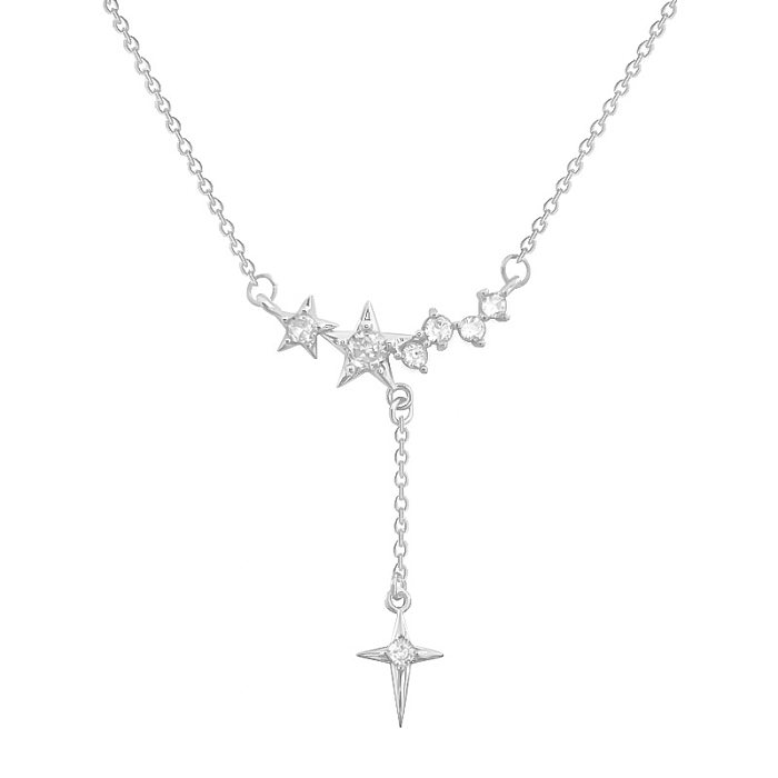 1 Stück schlichte Stern-Halskette aus Edelstahl mit Zirkoneinlage