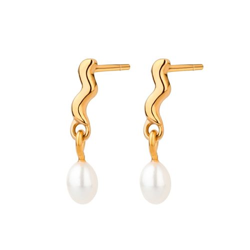 1 Pair Simple Style Solid Color Plating Inlay Stainless Steel  Pearl Gold Plated Drop Earrings