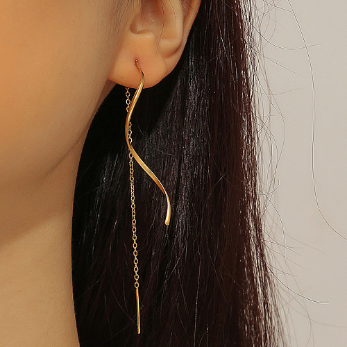 1 Pair Casual Elegant Simple Style Solid Color Plating Stainless Steel 18K Gold Plated Ear Line