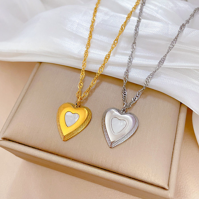 Elegant Luxurious Heart Shape Shell Stainless Steel Shell Pendant Necklace In Bulk