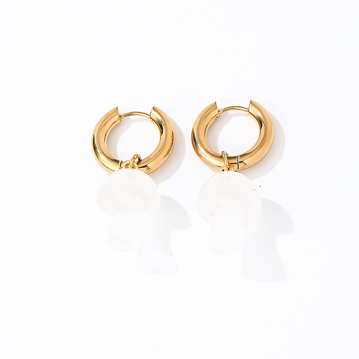 1 Pair Sweet Simple Style Round Mushroom Plating Stainless Steel  Gold Plated Drop Earrings