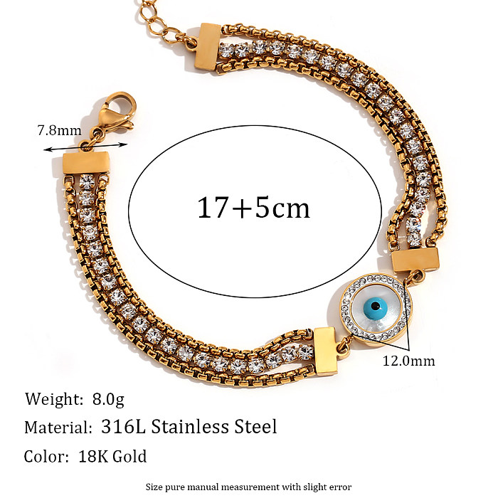 Casual estilo simples olho chapeamento de aço inoxidável incrustações strass zircão pulseiras banhadas a ouro 18K
