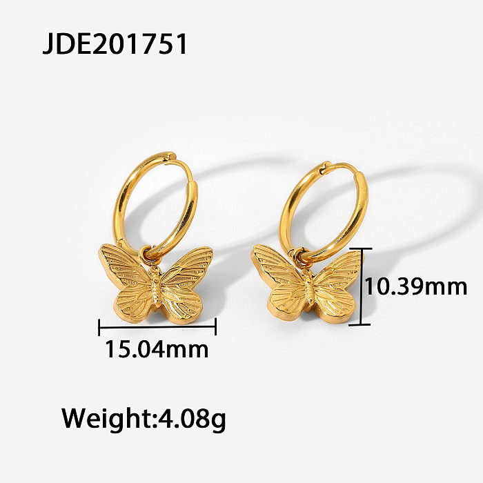 European And American 18K Gold-plated Hanging Butterfly Metal Stainless Steel  Earrings