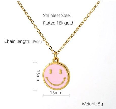 الجملة الكورية نمط وجه مبتسم الفولاذ المقاوم للصدأ 18K الذهب مطلي قلادة قلادة