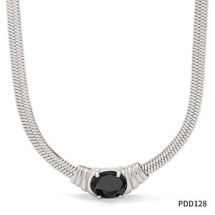 Simple Style Solid Color Stainless Steel  Inlay Zircon Necklace