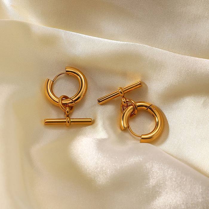 European And American Earrings 18K Gold-plated Stainless Steel  T Bar Pendant Earrings Personalized Fashion Earrings