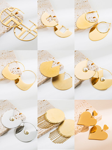 1 Pair Elegant Exaggerated Tassel Heart Shape Irregular Stainless Steel  Artificial Pearls 18K Gold Plated Earrings