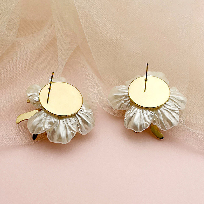 1 Pair Elegant Vintage Style Flower Polishing Plating Stainless Steel  Shell Gold Plated Ear Studs