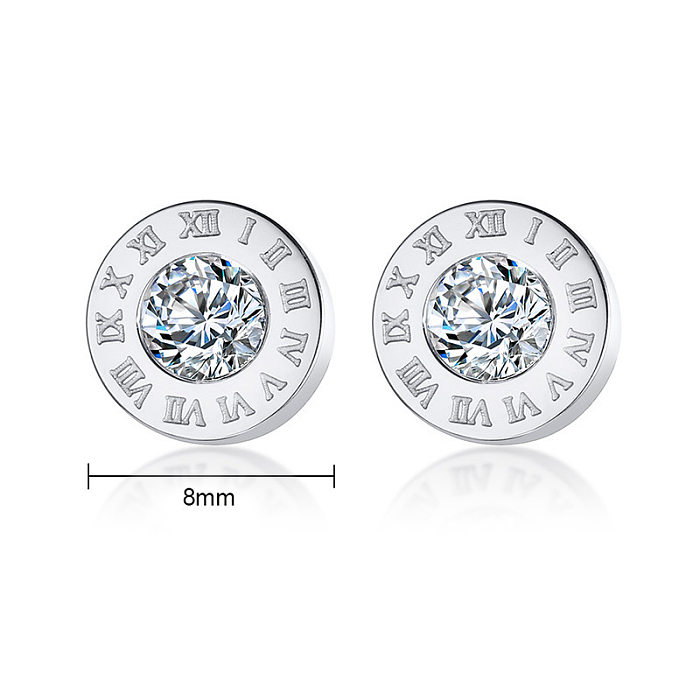 Fashion Round Stainless Steel  Plating Inlay Zircon Ear Studs 1 Pair