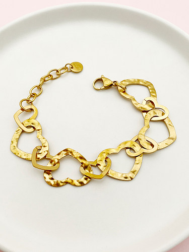 Pulseiras banhadas a ouro com revestimento casual em formato de coração em aço inoxidável