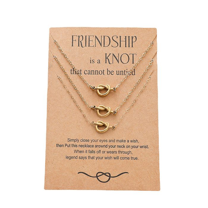 New Knot Card Necklace Stainless Steel  Fine Throwing 18k Real Gold Knotted Pendant Clavicle Chain