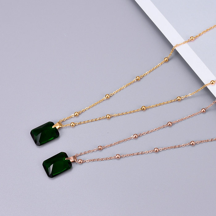 Fashion Solid Color Stainless Steel Pendant Necklace Plating Zircon Stainless Steel  Necklaces