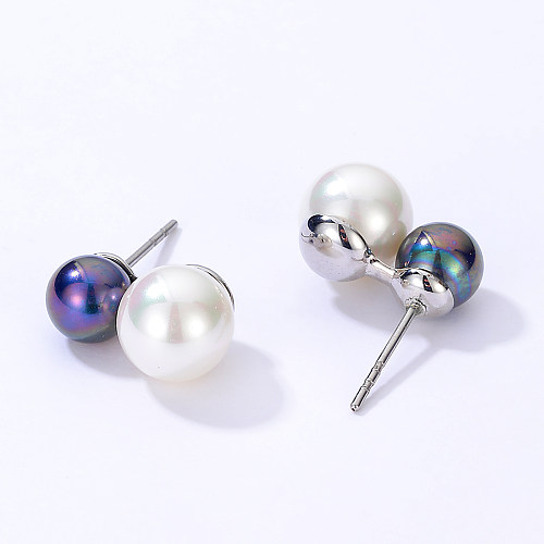 1 paire de clous d'oreilles en perles artificielles, Style Simple, incrustation de placage en acier inoxydable
