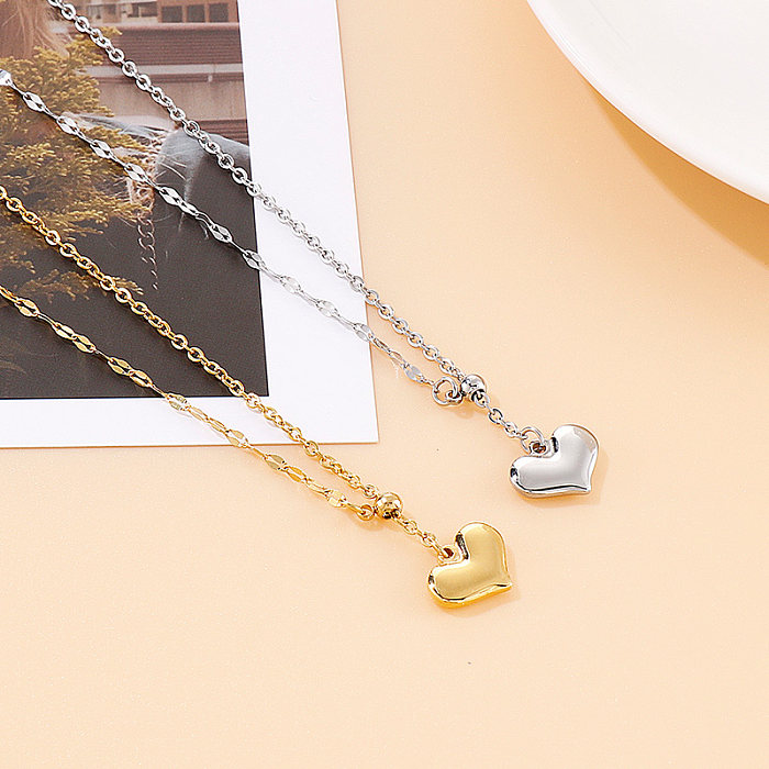 Simple Style Classic Style Heart Shape Stainless Steel  18K Gold Plated Necklace In Bulk