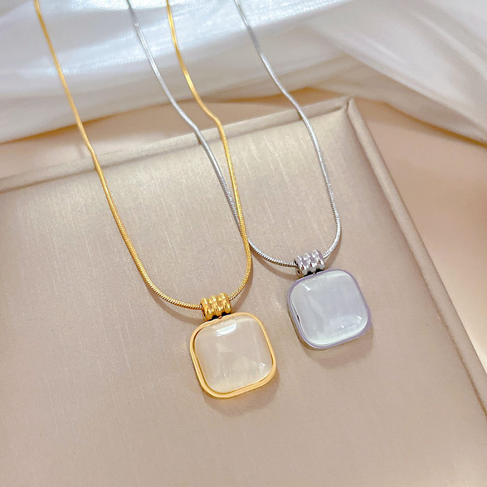 Elegant Lady Geometric Square Stainless Steel Plating Inlay Opal Pendant Necklace
