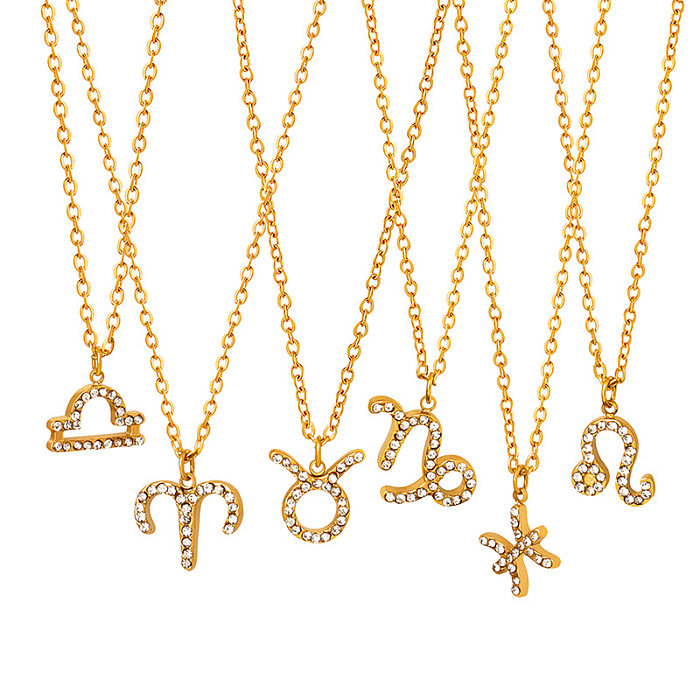 Collier pendentif plaqué or et Zircon avec incrustation de placage en acier inoxydable Constellation de Style Simple