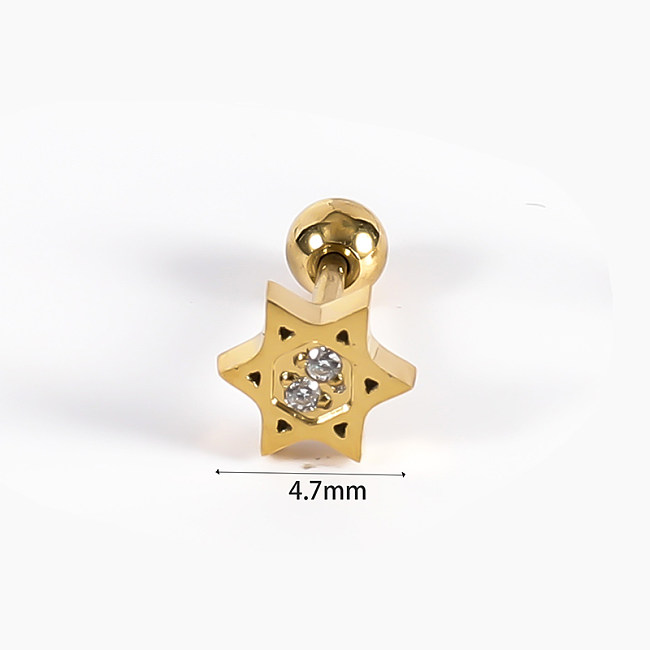 1 Stück schlichter, glänzender Hexagramm-Beschichtungs-Inlay aus Edelstahl mit Zirkon und 14-Karat-Vergoldung