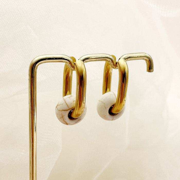 1 Pair Lady Sweet Square Plating Inlay Stainless Steel  Natural Stone Gold Plated Drop Earrings