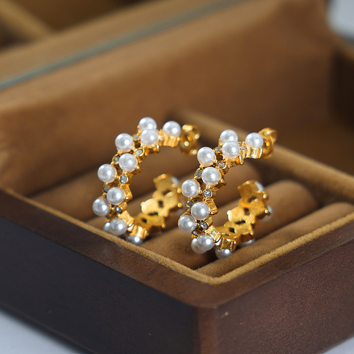 Pendientes chapados en oro de 1K con incrustaciones de acero inoxidable, elegantes y lujosos, estilo barroco, en forma de C, 18 par