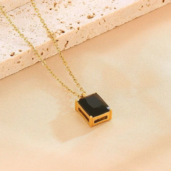 Luxurious Square Stainless Steel  Inlay Zircon 18K Gold Plated Pendant Necklace