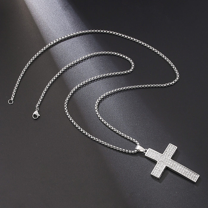 Damen-Kreuz-Anhänger-Halskette mit Edelstahl-Beschichtung und Inlay aus künstlichen Edelsteinen