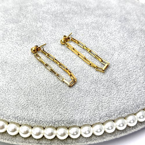 1 paire de boucles d'oreilles pendantes en acier inoxydable, chaîne géométrique de Style Simple