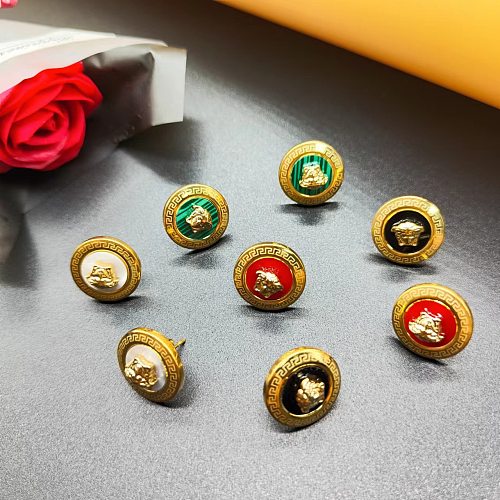 Retro Cartoon Character Round Stainless Steel Inlay Shell Ear Studs 1 Pair