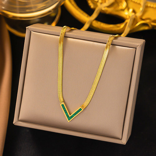 Retro Lady V Shape Stainless Steel Plating Necklace