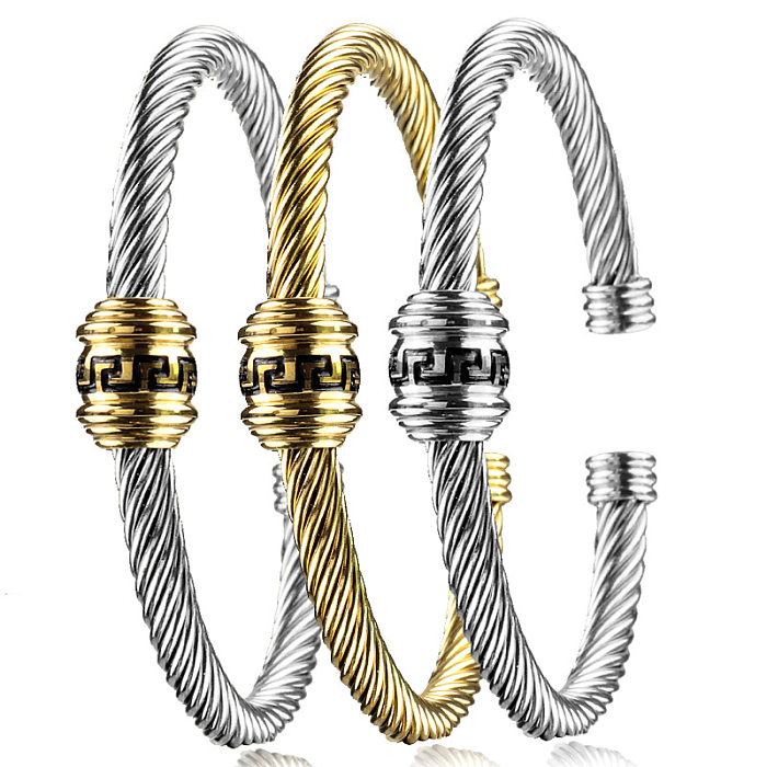 Pulseiras de punho banhadas a ouro 18K com listra espiral de hip-hop em aço inoxidável