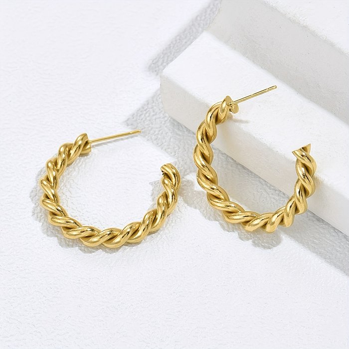 1 Pair Vintage Style Solid Color Twist Stainless Steel  Plating 14K Gold Plated Earrings