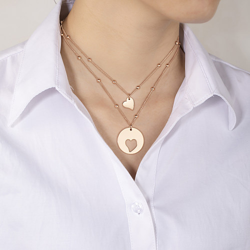 Romantic Simple Style Round Heart Shape Stainless Steel  Plating Hollow Out Rose Gold Plated Necklace Pendant