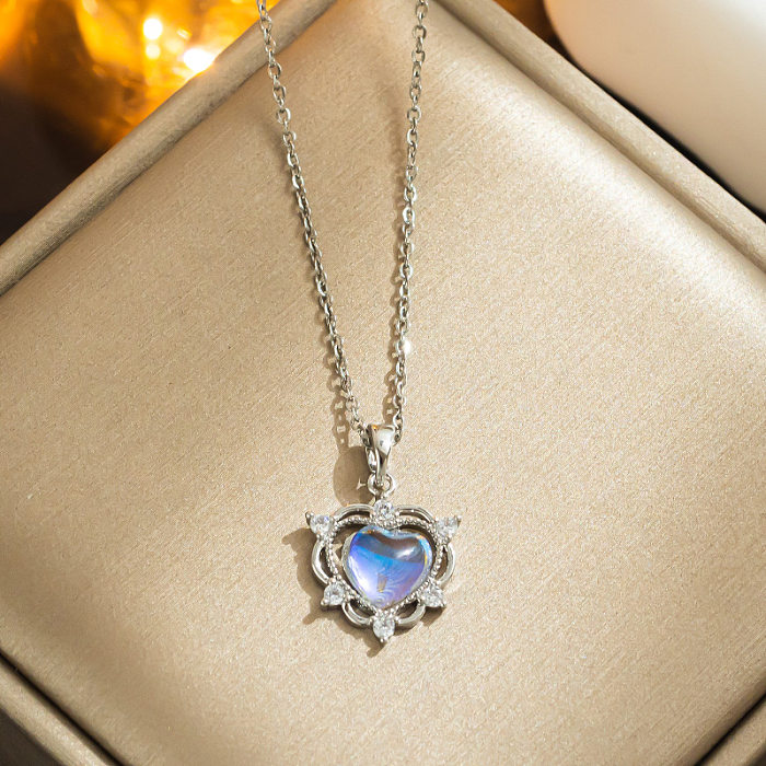 Beautiful Temperament Aurora Love Necklace Korean Style Light Luxury Colorful Crystal Stainless Steel  Clavicle Chain Live Broadcast Popular Ornament