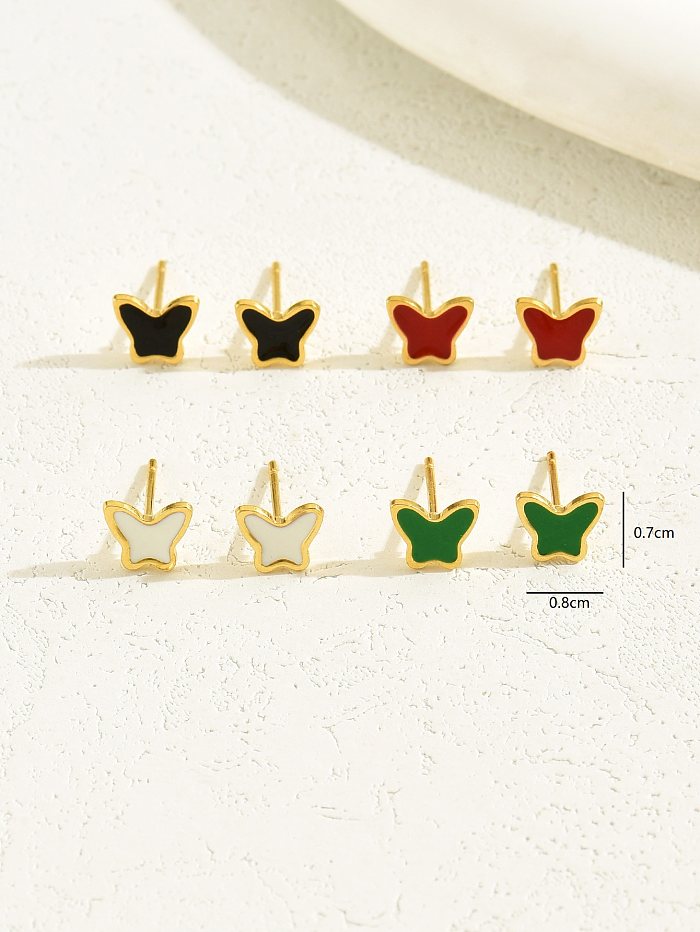 4 Pairs Preppy Style Sweet Butterfly Enamel Plating Stainless Steel  18K Gold Plated Ear Studs