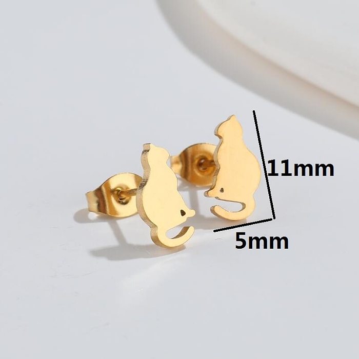 Fashion Cat Stainless Steel Plating Ear Studs 1 Pair