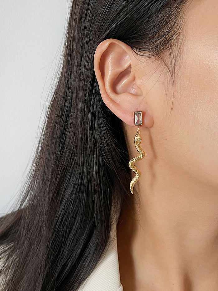 Modische Schlangen-Ohrringe mit Intarsien-Zirkon-Design, 1 Paar