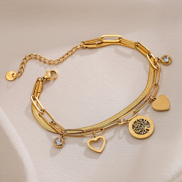 Großhandel 1 Stück INS-Stil Baum Herzform Titanstahl 18K vergoldete künstliche Diamantarmbänder