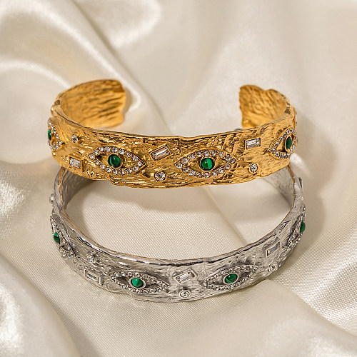 Ins estilo étnico olho do diabo chapeamento de aço inoxidável inlay zircon 18k pulseiras banhadas a ouro