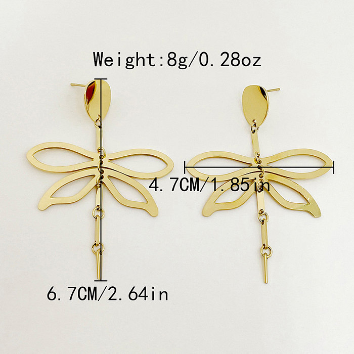1 paire de boucles d'oreilles pendantes élégantes et classiques en forme de libellule en acier inoxydable plaqué or