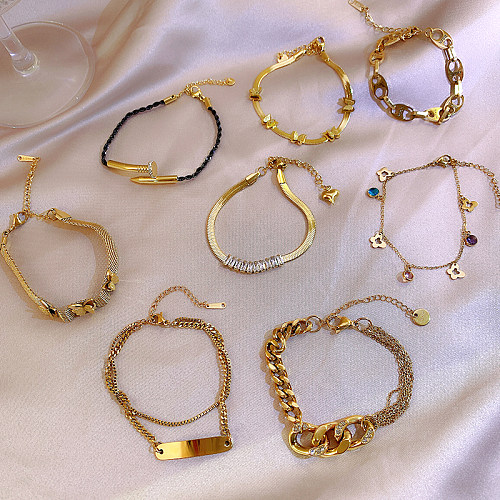 Bracelets en Zircon plaqué or 14 carats, Style Vintage, géométrique, en acier inoxydable, vente en gros