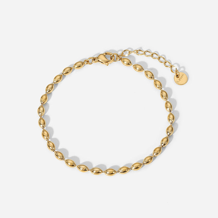 Nova moda simples oval grânulo jóias 14K pulseira de aço inoxidável banhado a ouro