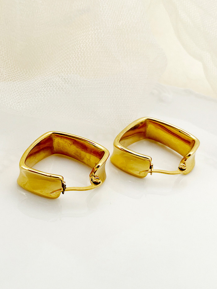 1 Pair Simple Style Square Stainless Steel  Metal Polishing Plating Gold Plated Hoop Earrings
