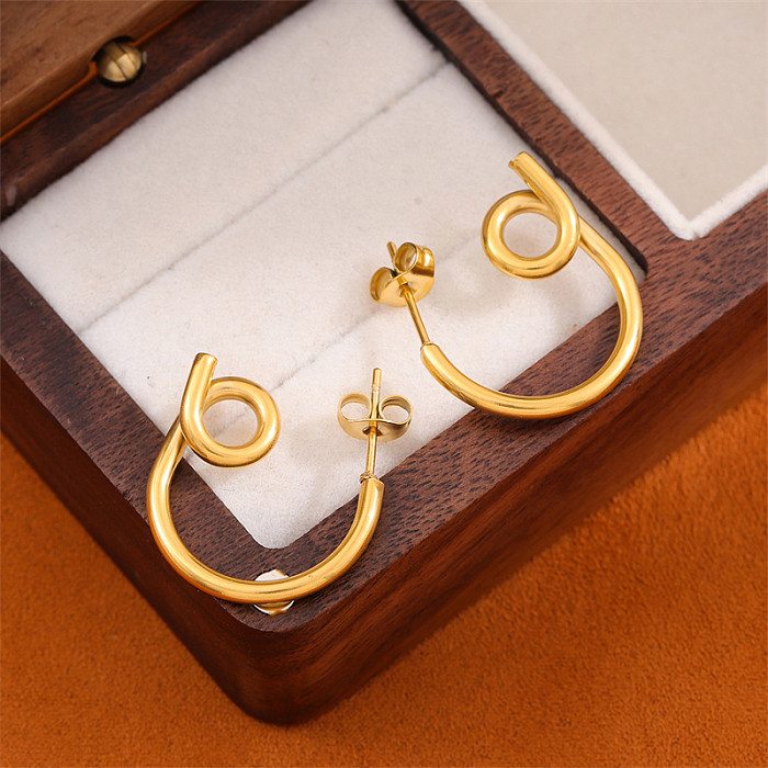 1 Pair Retro Round Knot Plating Stainless Steel  18K Gold Plated Hoop Earrings