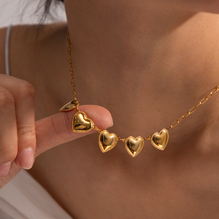 IG Style Heart Shape Stainless Steel  18K Gold Plated Necklace In Bulk