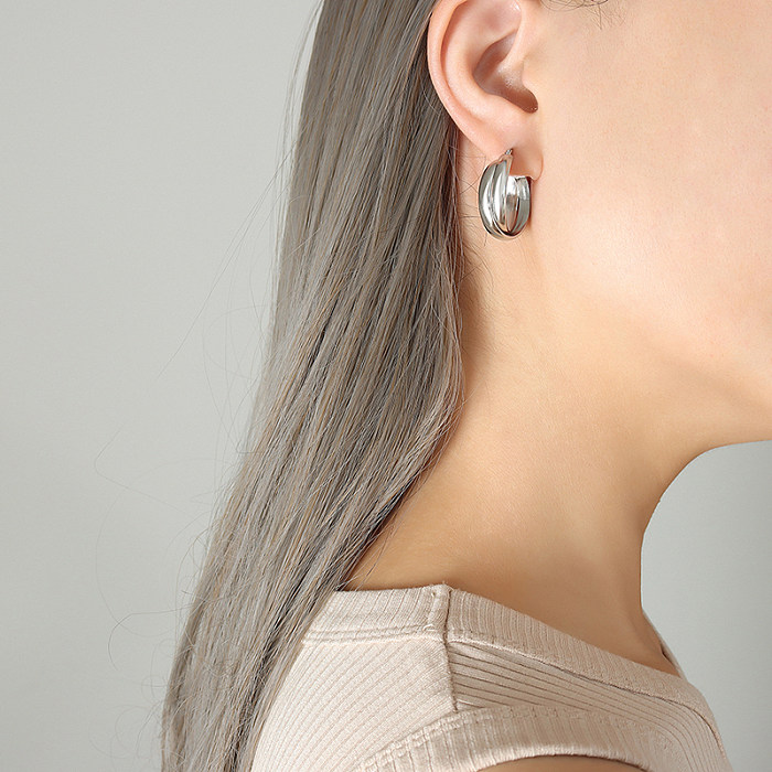 Boucles d'oreilles en acier inoxydable en forme de U de style simple, 1 paire de boucles d'oreilles plaquées en acier inoxydable