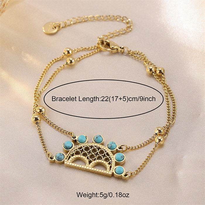 Simple Style Classic Style Streetwear Tree Stainless Steel 18K Gold Plated Turquoise Bracelets In Bulk
